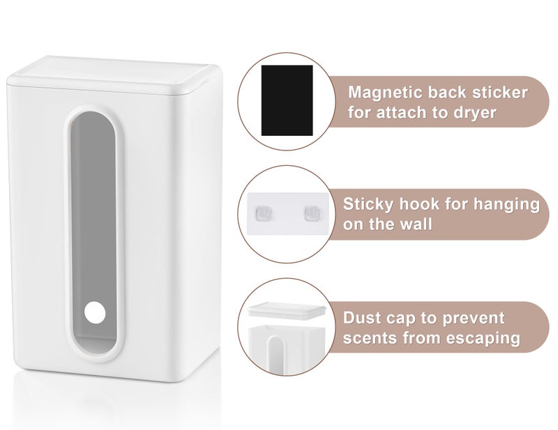 SUBEKYU Magnetic Dryer Sheet Holder for Laundry Room, Dryer Sheet Container ,Dryer Sheet Dispenser,Wall Dryer Sheet Box for Laundry Organization and Storage,Plastic Fabric Sheet Holder with Lid,Cream White - Image 3