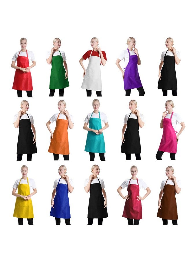 TSD STORY TSD STORY Total 15 PCS Mixed Plain Color Bib Aprons Bulk for Women Men Adult with 2 Front Pockets Chef Cooking Painting Baking(12colours,15pcs)  - Image 1