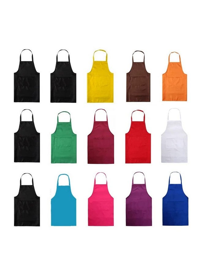 TSD STORY TSD STORY Total 15 PCS Mixed Plain Color Bib Aprons Bulk for Women Men Adult with 2 Front Pockets Chef Cooking Painting Baking(12colours,15pcs)  - Image 2