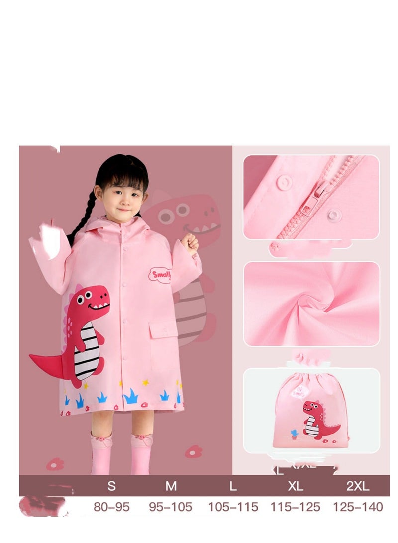 MUNTAQI Children's Raincoat Waterproof Fashion Cartoon Schoolbag Bit Large Brim Transparent Poncho Pink