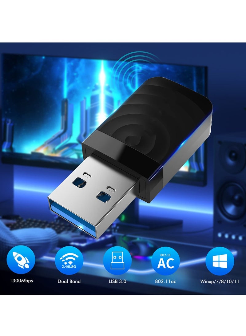 SYOSI 1300Mbps Wireless USB3.0 WiFi Adapter 802.11ac Dual Band 5GHz and 2.4GHz USB Wifi Dongle for PC Desktop Laptop High Transmission Speed Driver Free MU-MIMO for Windows 11 10 7 8 8.1 XP Mac OS - Image 3