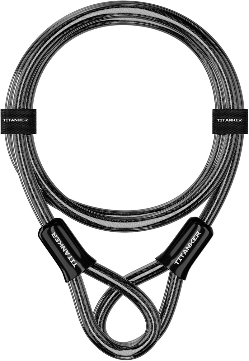 Titanker Bike Lock Cable,12mm Thick Security Cable with Loops Heavy Duty Steel Cable Vinyl Coated Bike Cable Lock Security Chain (4ft, 7ft, 15ft, 30ft) - Image 1