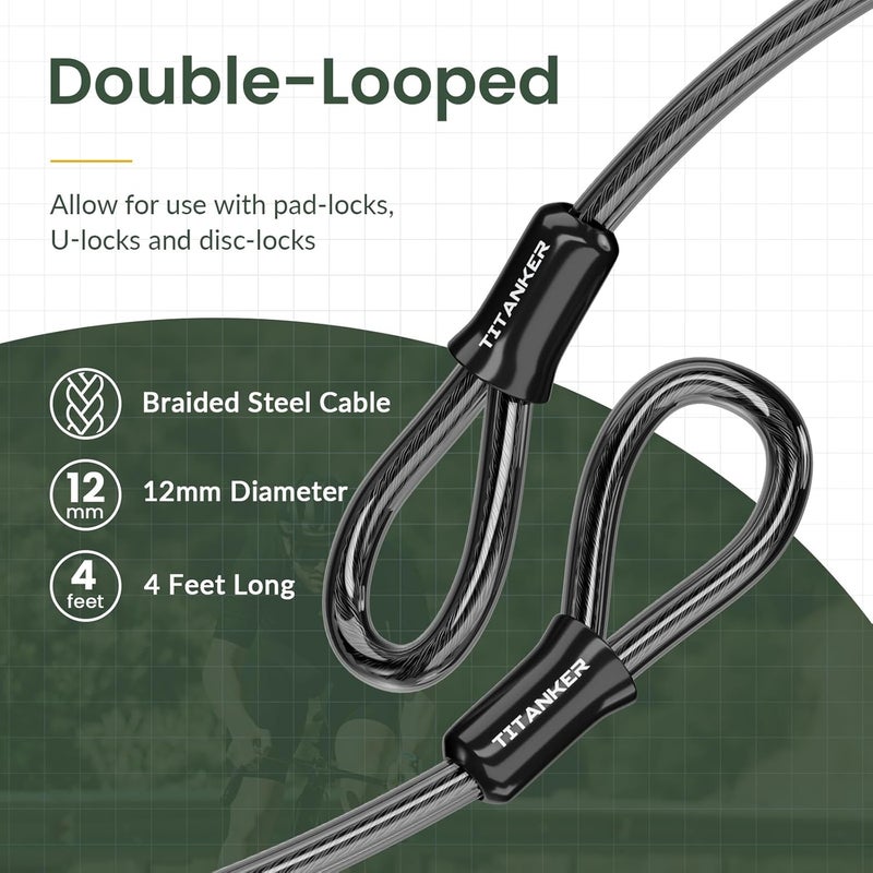 Titanker Bike Lock Cable,12mm Thick Security Cable with Loops Heavy Duty Steel Cable Vinyl Coated Bike Cable Lock Security Chain (4ft, 7ft, 15ft, 30ft) - Image 4