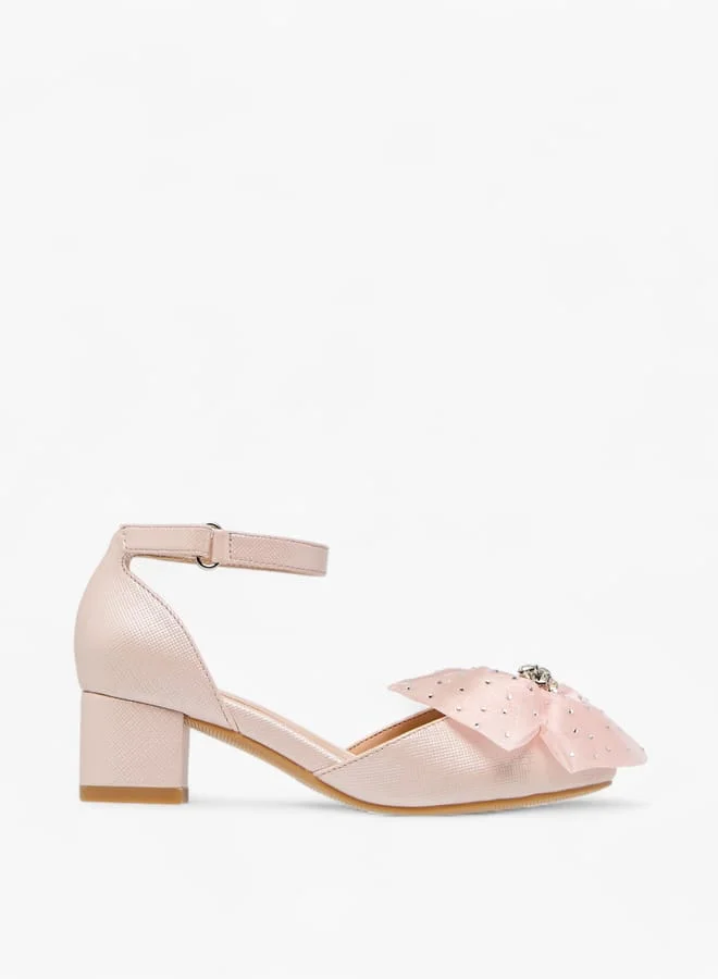 سيليست حذاء بناتي بكعب عريض بتطريز زهور وإغلاق بشريط لاصق