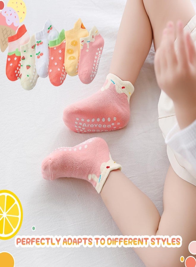 Aroveea Baby Toddler Socks Grip Non Slip Boys Girls Cotton 12 Pack for Kids Ankle Cute Socks 6M-7Years, Fruits, 5-7 Years - Image 5