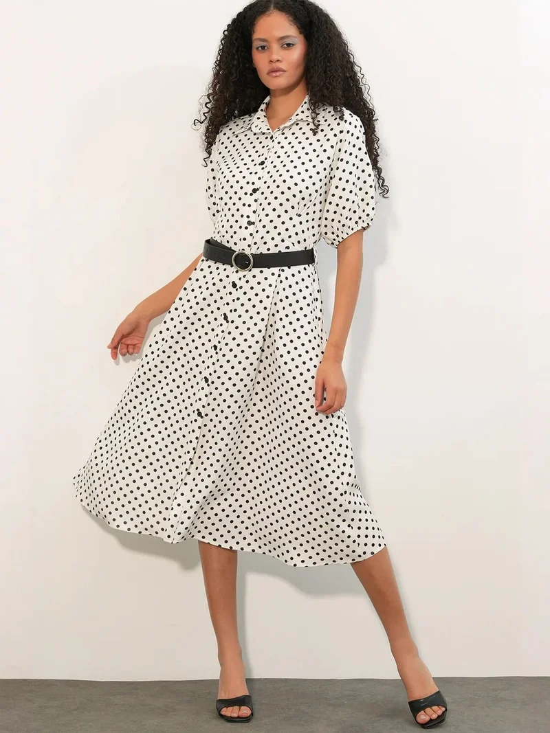 BIG DART BDART Polka Dot Belted Midi Shirt Dress