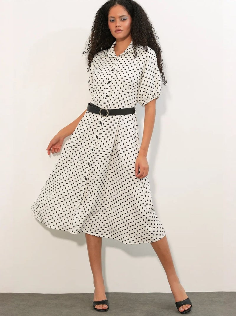 BIG DART BDART Polka Dot Belted Midi Shirt Dress - Image 2