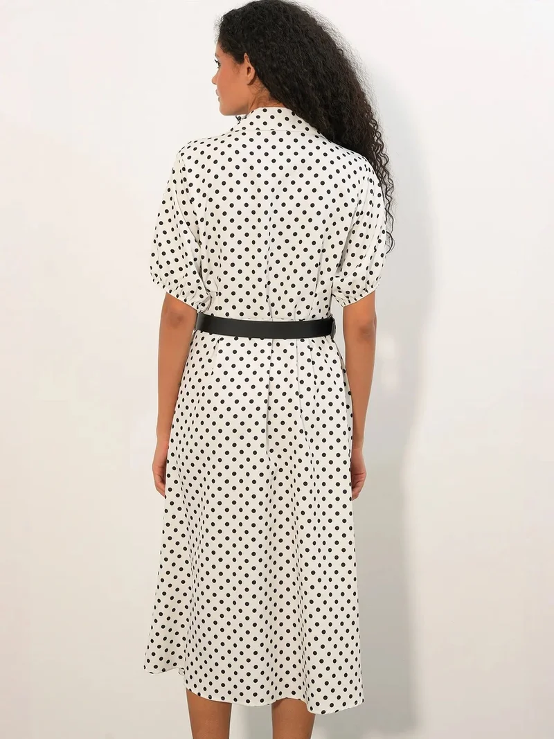 Big Dart Dusty White BDART Polka Dot Belted Midi Shirt Dress for Women | Best Price UAE