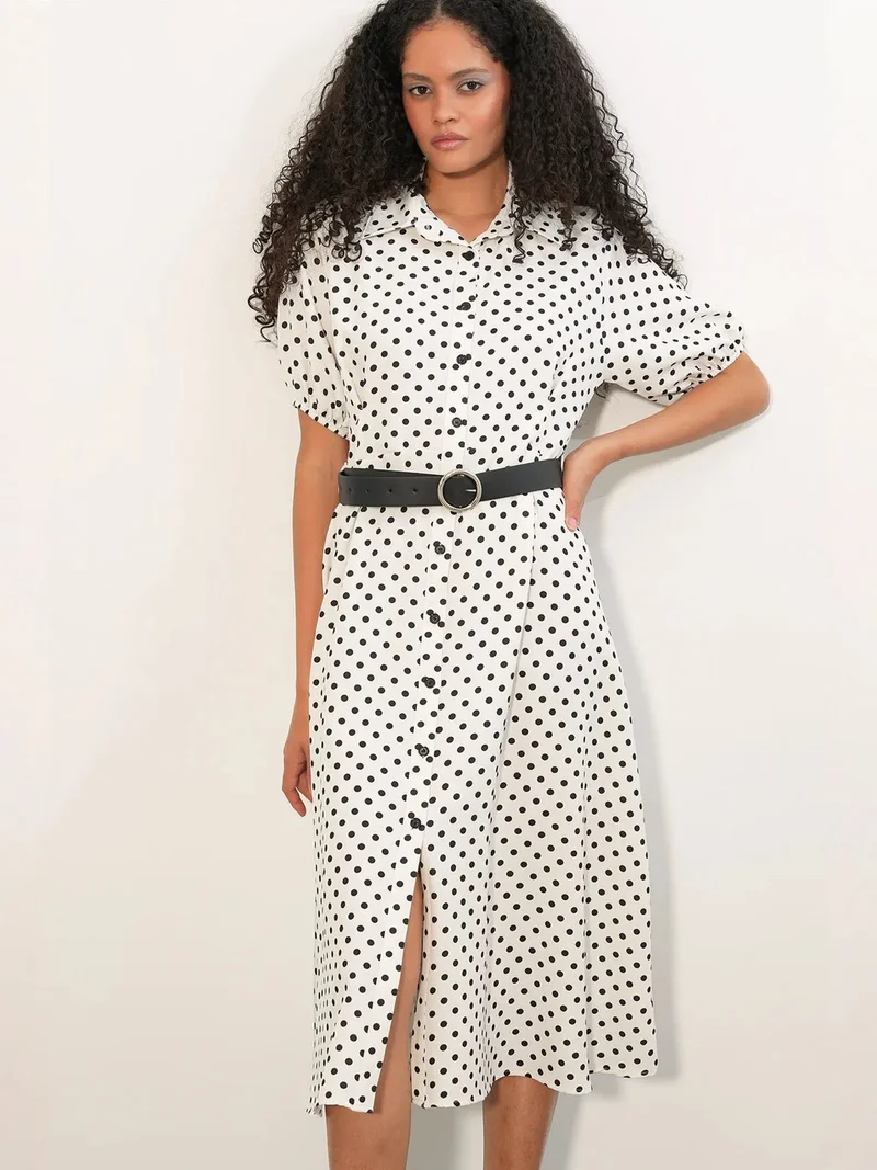 BIG DART BDART Polka Dot Belted Midi Shirt Dress