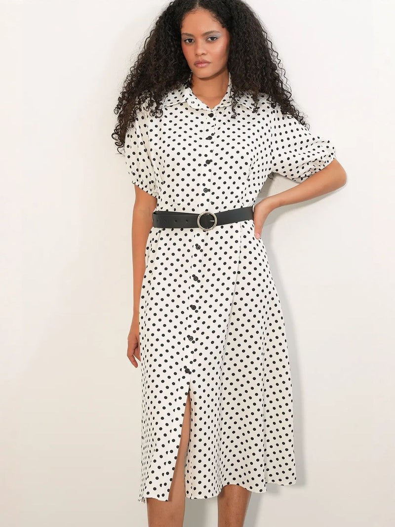 BIG DART BDART Polka Dot Belted Midi Shirt Dress - Image 1