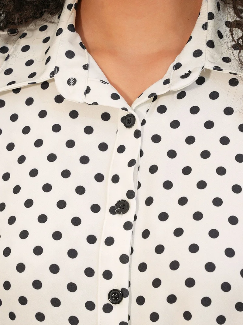 Big Dart Dusty White BDART Polka Dot Belted Midi Shirt Dress for Women | Best Price UAE