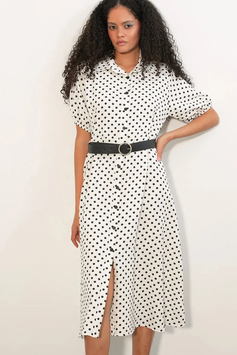 بيغ دارت BDART Polka Dot Belted Midi Shirt Dress