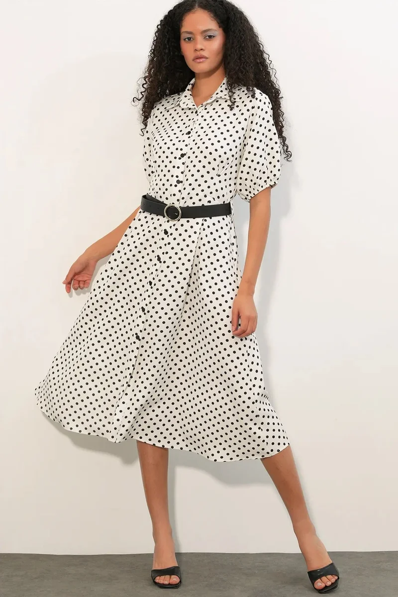 بيغ دارت BDART Polka Dot Belted Midi Shirt Dress