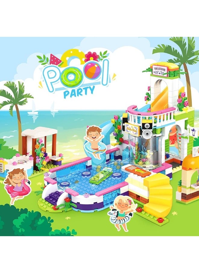 EP EXERCISE N PLAY EP EXERCISE N PLAY Friends House Swimming Pool Water Park Building Kit with Storage Box, Creative Roleplay Building Blocks Toy Birthday Gifts for Kids Girls Aged 6-12 (1736 Pieces)  - Image 4