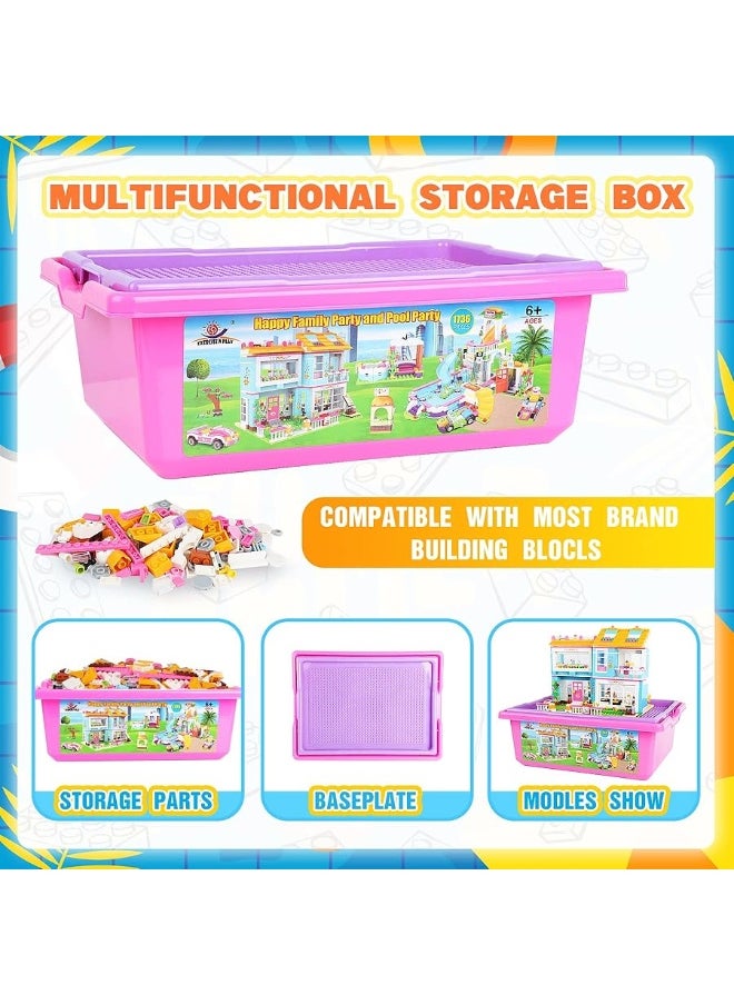 EP EXERCISE N PLAY EP EXERCISE N PLAY Friends House Swimming Pool Water Park Building Kit with Storage Box, Creative Roleplay Building Blocks Toy Birthday Gifts for Kids Girls Aged 6-12 (1736 Pieces)  - Image 1