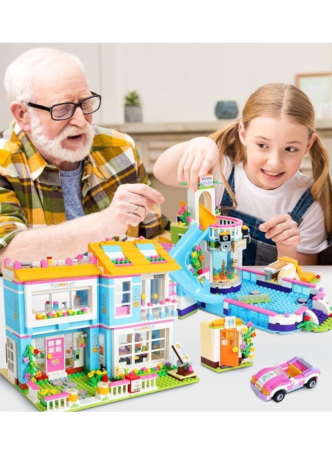 EP EXERCISE N PLAY EP EXERCISE N PLAY Friends House Swimming Pool Water Park Building Kit with Storage Box, Creative Roleplay Building Blocks Toy Birthday Gifts for Kids Girls Aged 6-12 (1736 Pieces)  - Image 3