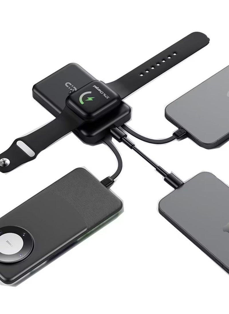 Magnetic Wireless 10000mAh Power Bank with Built-in USB-C + Lightning Cable Bracket, Simultaneous Charging, Digital Display, PD 22.5W - Black
