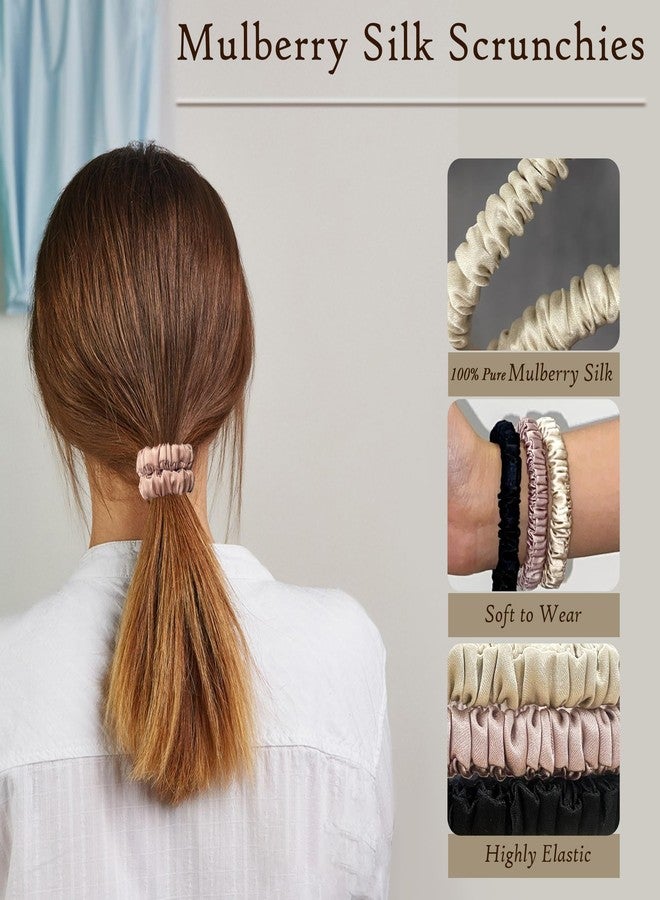 Chloven 6 Pack Mulberry Silk Scrunchies - 100% Pure Silk Hair Ties, Ideal for All Hair Types, No Damage Hair Scrunchies for Women - 6 Chic Colors Everyday Skinny Ponytail Holders Hair Care - Image 3