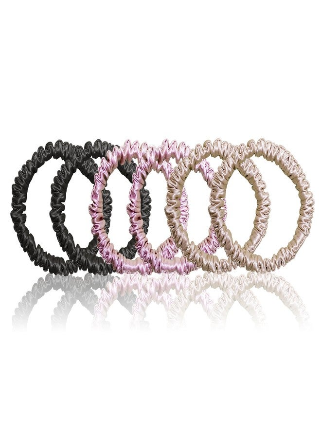 Chloven 6 Pack Mulberry Silk Scrunchies - 100% Pure Silk Hair Ties, Ideal for All Hair Types, No Damage Hair Scrunchies for Women - 6 Chic Colors Everyday Skinny Ponytail Holders Hair Care - Image 1