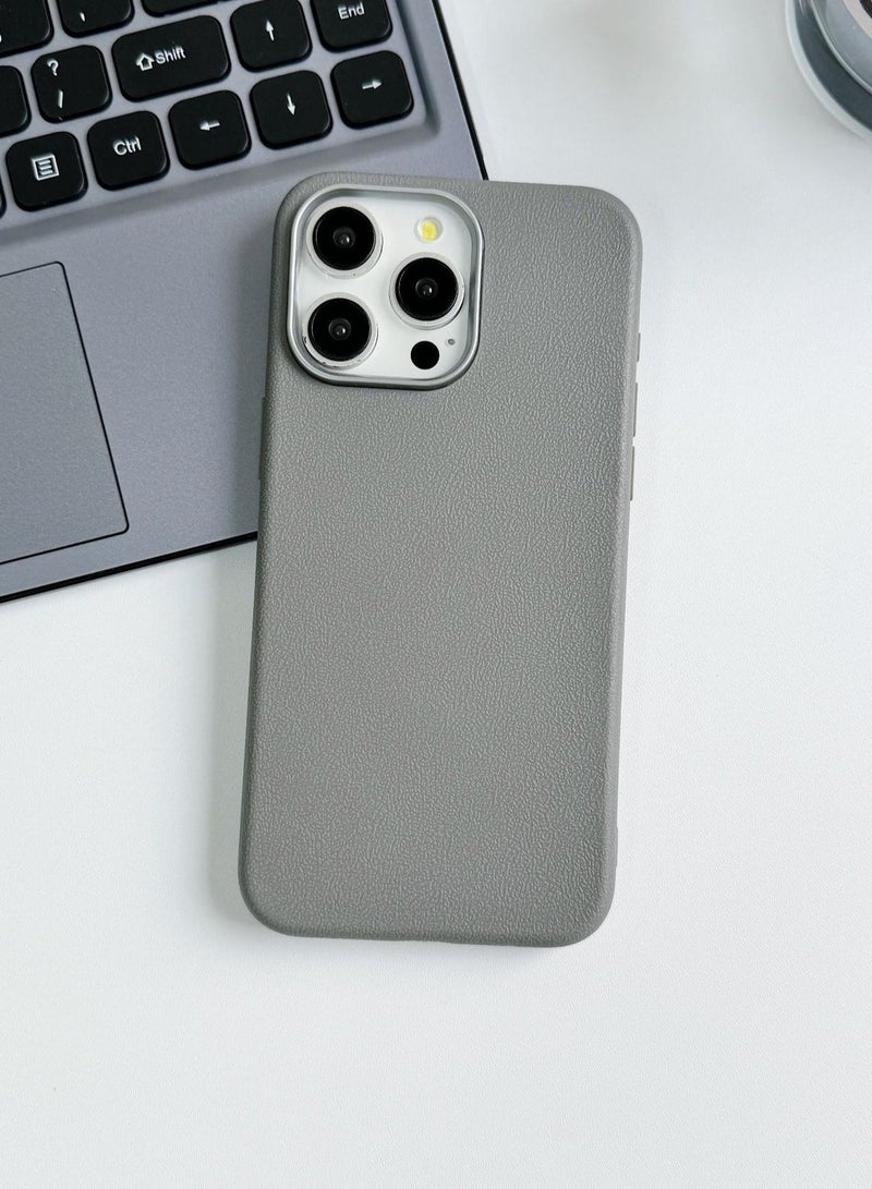 جراب مناسب لهاتف iPhone 12 Pro Max المحمول بحافة مستقيمة وملمس جلد صناعي وفتحة كبيرة من مادة TPU جراب هاتف محمول مقاس 6.7 بوصة وغطاء واقٍ مضاد للسقوط (رمادي)