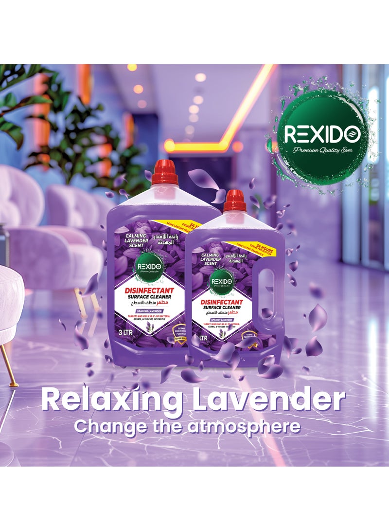 REXIDO - High Performance Disinfectant Floor Cleaner, Spanish Lavender, Power Clean & Deodorize, Kills 99.9% Bacteria & Germs, 24-Hour Protection & Freshness, 3L (Twin Pack). - Image 1