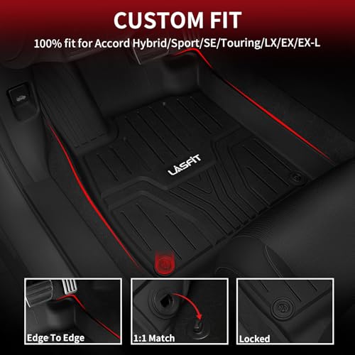 LASFIT Floor Mats for Honda Accord Sedan 2018 2019 2020 2021 2022 (Include Hybrid Models), All Weather TPE Custom Fit Floor Liners,1st and 2nd Row, Black - Image 2