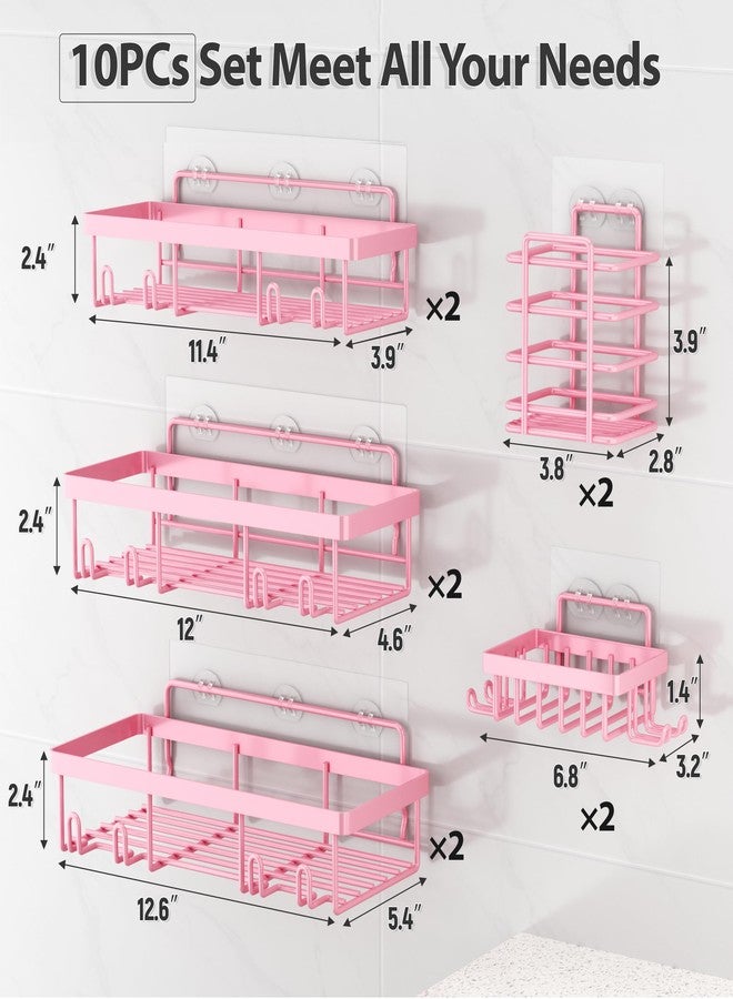 Liuoud 10 Pack Shower Caddy Organizer Rack Shelf for Inside Shower, Self Adhesive Wall Storage Basket Rustproof Stainless Steel Shampoo Holder Bathroom Accessory Decor Set, Pink - Image 2