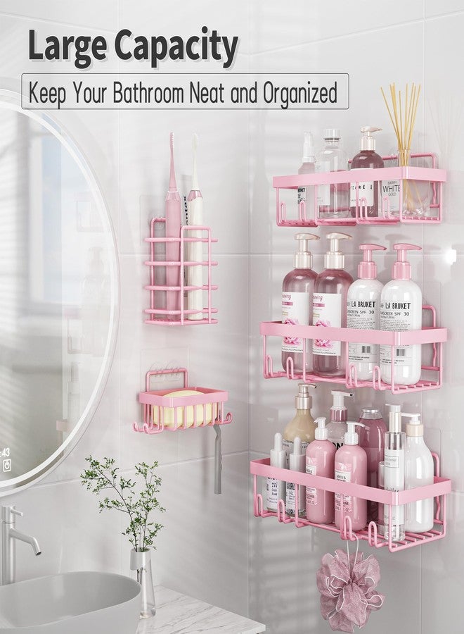 Liuoud 10 Pack Shower Caddy Organizer Rack Shelf for Inside Shower, Self Adhesive Wall Storage Basket Rustproof Stainless Steel Shampoo Holder Bathroom Accessory Decor Set, Pink - Image 4