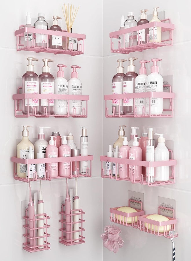 Liuoud 10 Pack Shower Caddy Organizer Rack Shelf for Inside Shower, Self Adhesive Wall Storage Basket Rustproof Stainless Steel Shampoo Holder Bathroom Accessory Decor Set, Pink - Image 1
