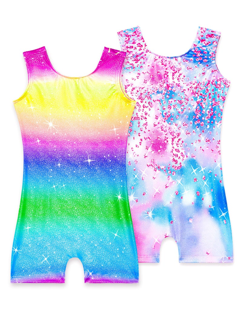 Nokecina Girls Gymnastics Leotards Size 5-6 Years Old 2 Pack Sparkly Diamond Athletic Unitard Rainbow Stripes Biketard - Image 1