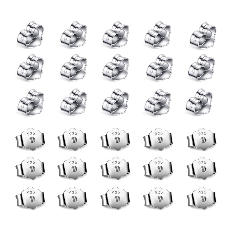 30pcs15 Pairs Hypoallergenic Earring Backs ReplacementPlated Silver Secure Ear Lockings for Stud Earrings Ear Nut for Posts 6x45mm