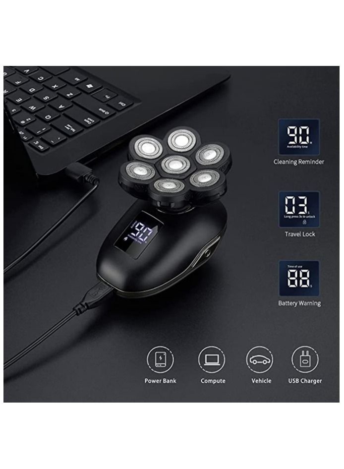 NIBEMINENT Electric Shaver for Men 5 in 1, Bald Head Waterproof, Upgraded 7 Floating Heads, Multifunctional Razors with Nose Ear Trimmer, LED Display, 90 Mins Run time Traval - Image 4