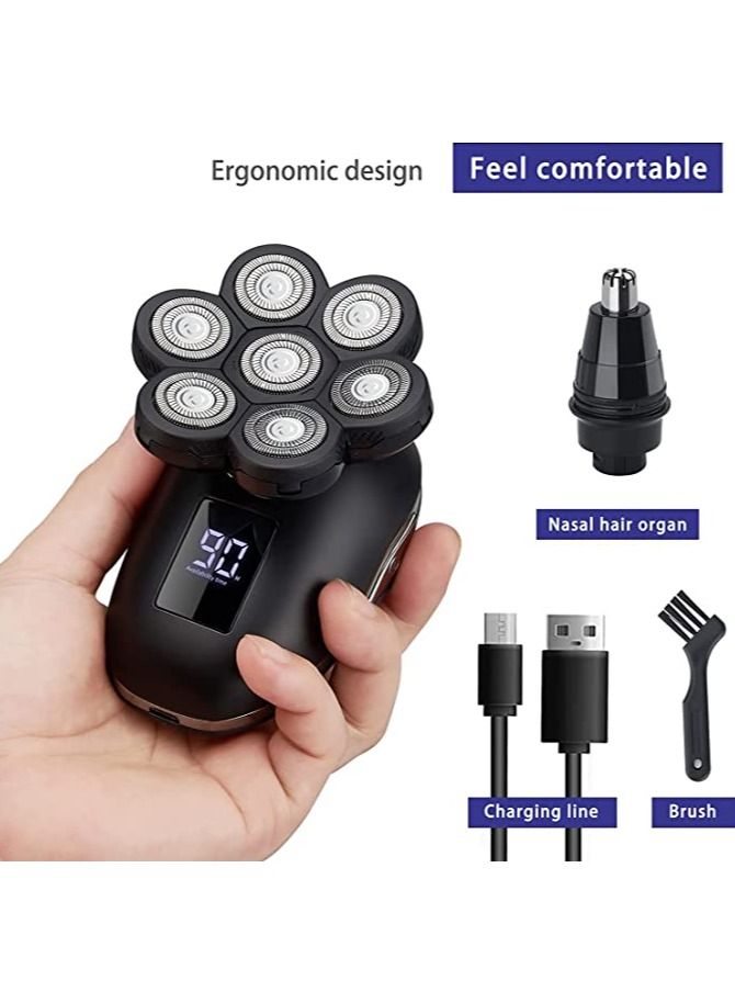 NIBEMINENT Electric Shaver for Men 5 in 1, Bald Head Waterproof, Upgraded 7 Floating Heads, Multifunctional Razors with Nose Ear Trimmer, LED Display, 90 Mins Run time Traval - Image 2