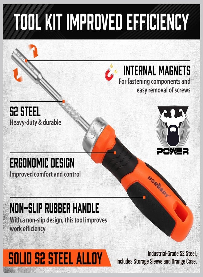 HORUSDY 25-Piece Hex Screwdriver Bit Set | Metric and SAE Hex Bit Set 1/4 inch Ratcheting Magnetic Bit Driver - Image 3