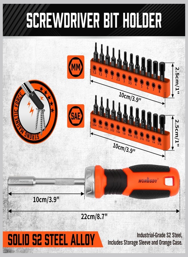 HORUSDY 25-Piece Hex Screwdriver Bit Set | Metric and SAE Hex Bit Set 1/4 inch Ratcheting Magnetic Bit Driver - Image 5