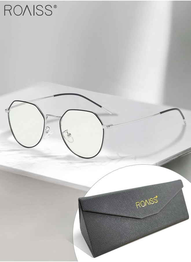roaiss Blue Light Blocking Sunglasses Anti UV and Glare Blue Light Filter Computer Glasses Round Color Changing Anti Eyestrain Headache Eyewear for Men Women Black Silver  - Image 1