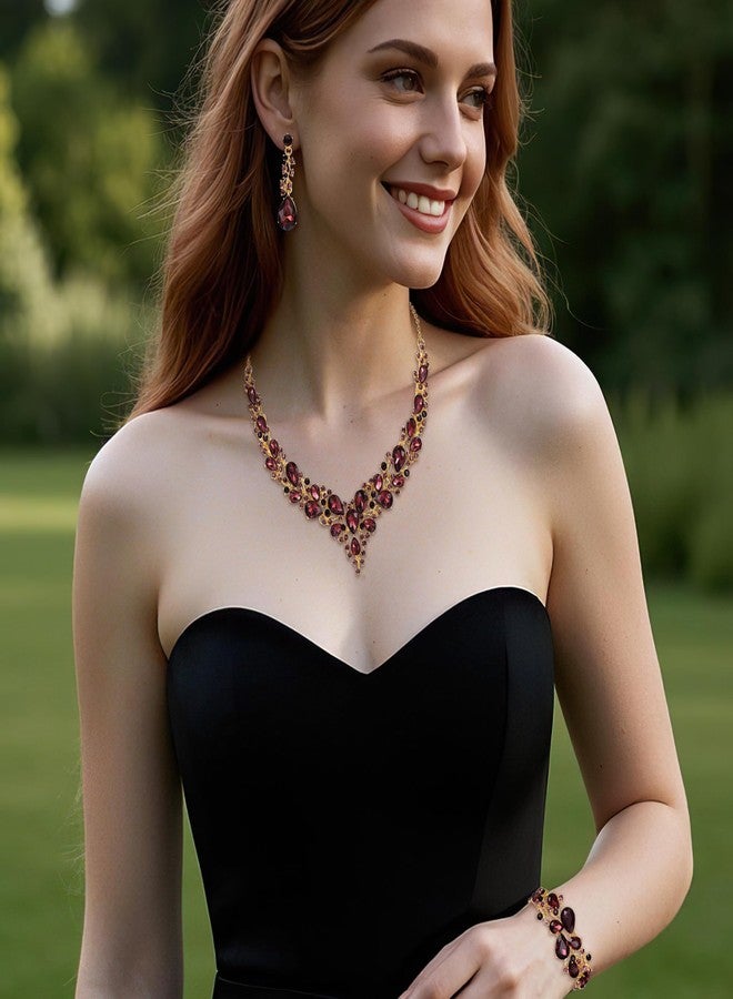 بريلوف مجموعة مجوهرات الزفاف من بريلوف للنساء، تتضمن قلادة وأقراط متدلية وسوار مرصع بكريستال نمساوي على شكل دمعة، بلون الجمشت الداكن. - Image 3