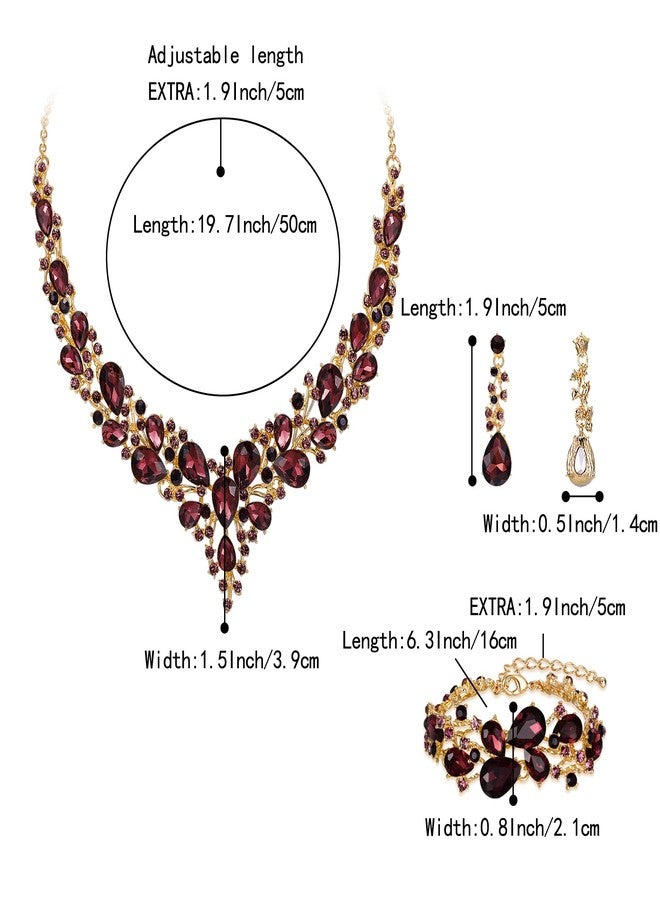 بريلوف مجموعة مجوهرات الزفاف من بريلوف للنساء، تتضمن قلادة وأقراط متدلية وسوار مرصع بكريستال نمساوي على شكل دمعة، بلون الجمشت الداكن. - Image 5