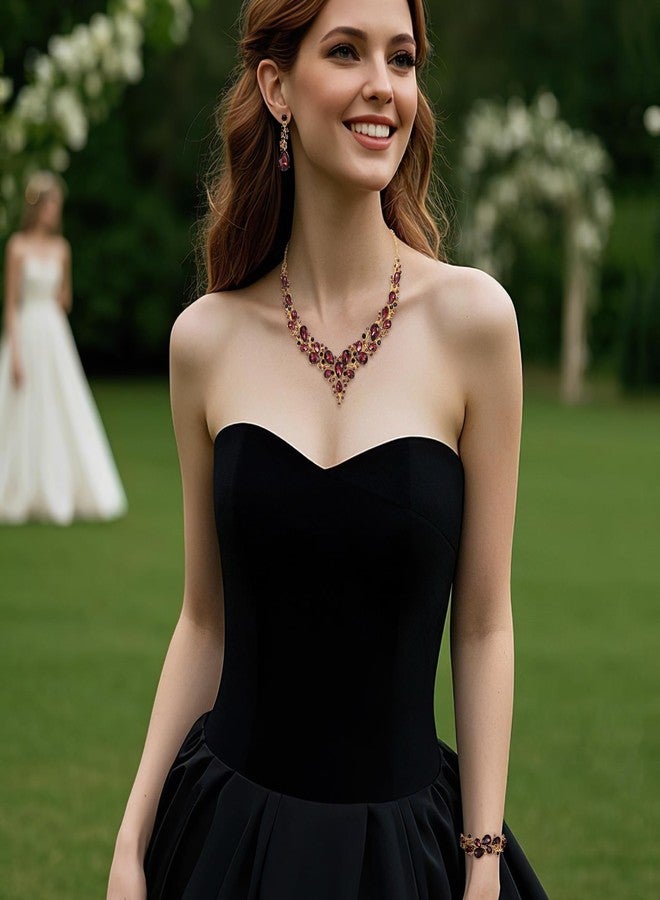 بريلوف مجموعة مجوهرات الزفاف من بريلوف للنساء، تتضمن قلادة وأقراط متدلية وسوار مرصع بكريستال نمساوي على شكل دمعة، بلون الجمشت الداكن. - Image 2