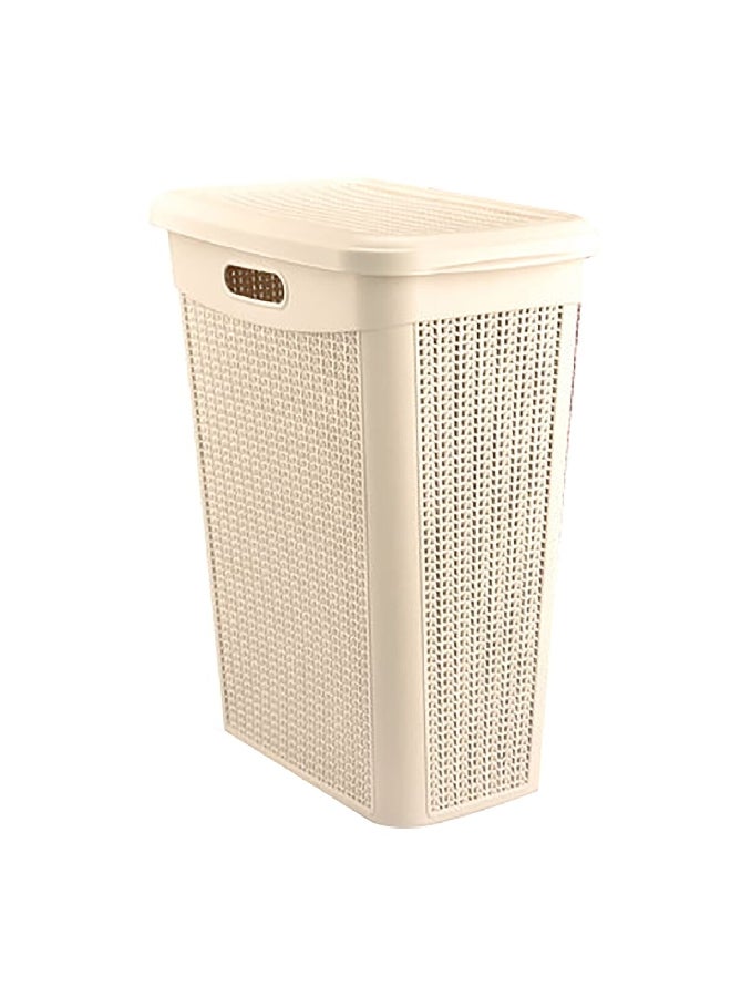 Ucsan Knit Design Slim Plastic Laundry Basket with Handle Ivory 43 L M-175 IW