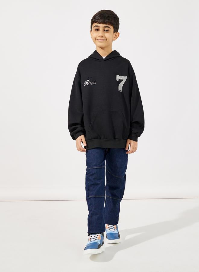 Styli Graphic Print Pocket Front Hoodie  - Image 2