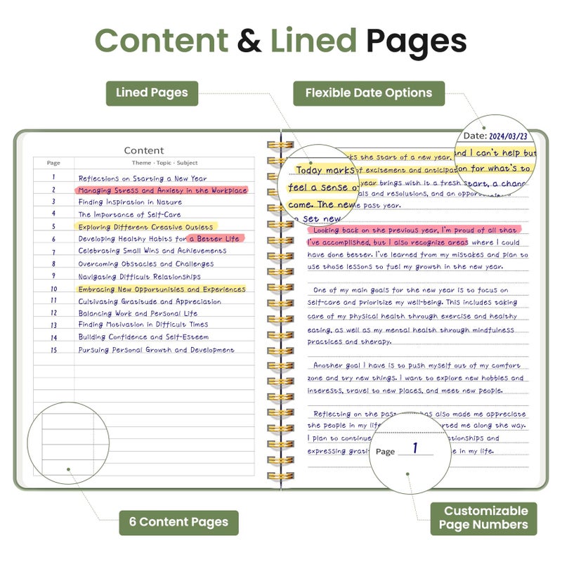 Taja Lined Spiral Journal Notebook for Women & Men, 140 Pages, College Ruled Hardcover Notebook for Work & Note Taking, Journals for Writing, A5(5.7" x 7.9") - Green - Image 3