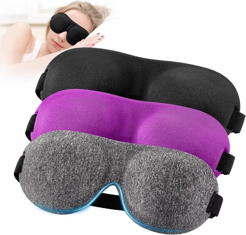 YIVIEW Sleep Mask for Back and Side Sleeper Pack of 3, 100% Light Blocking 3D Eye Masks for Sleeping, Lightweight & Breathable Eye Cover for Women Men, Zero Eye Pressure Night Blindfold