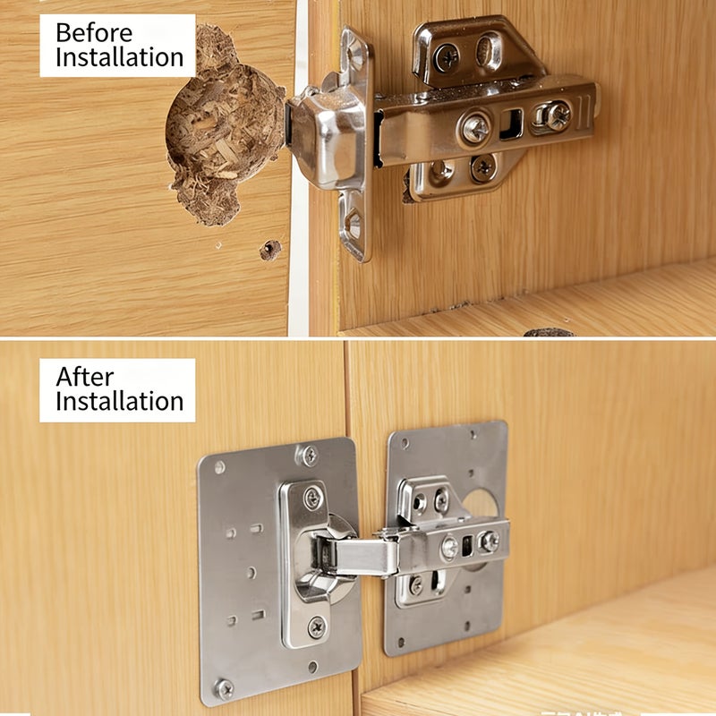 Heavy Duty Polished Stainless Steel 5 Set Cabinet Hinge Repair Plates With 70 Screws Door Hinge Brackets Reinforcement Plate For Easy Installation Home Office Restaurant - Image 5