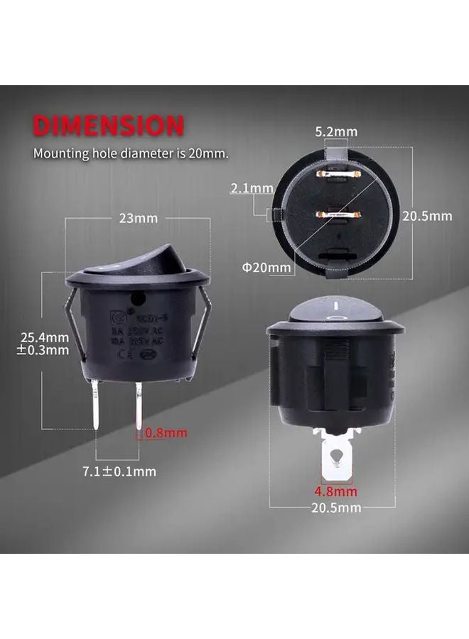 5 Pack Black Round Two Leg Boat Switches SPST On Off with Detachable Wires - Image 3