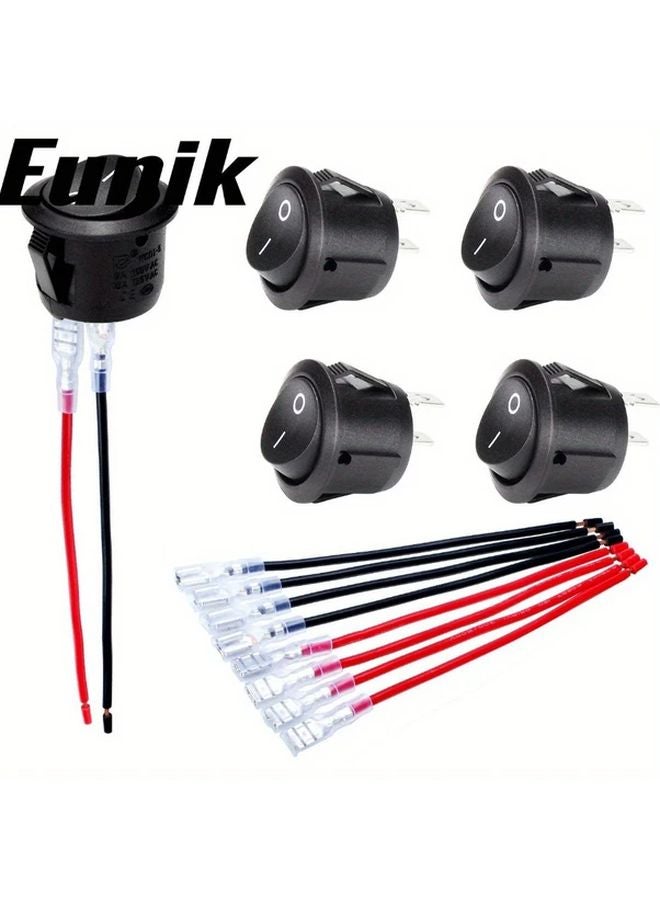 5 Pack Black Round Two Leg Boat Switches SPST On Off with Detachable Wires - Image 1
