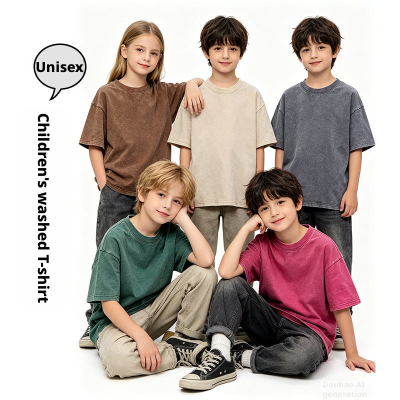 Kids Washed Cotton T-Shirt - Image 1