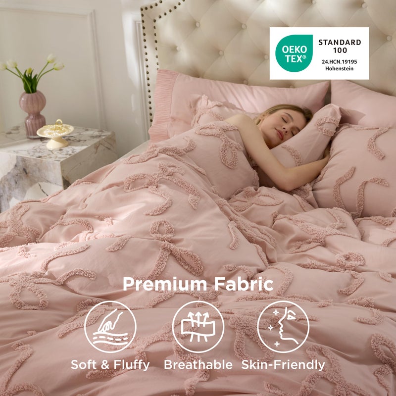 Bedsure Tufted Rose Pink King Comforter Set, GentleSoftâ„¢ 3 Pieces Bow Cute Bedding Pink Room Decor, Gifts for Girls Teens Women, All Seasons, 1 Bed Comforter, 2 Pillow Shams, 104x90 Inches - Image 5