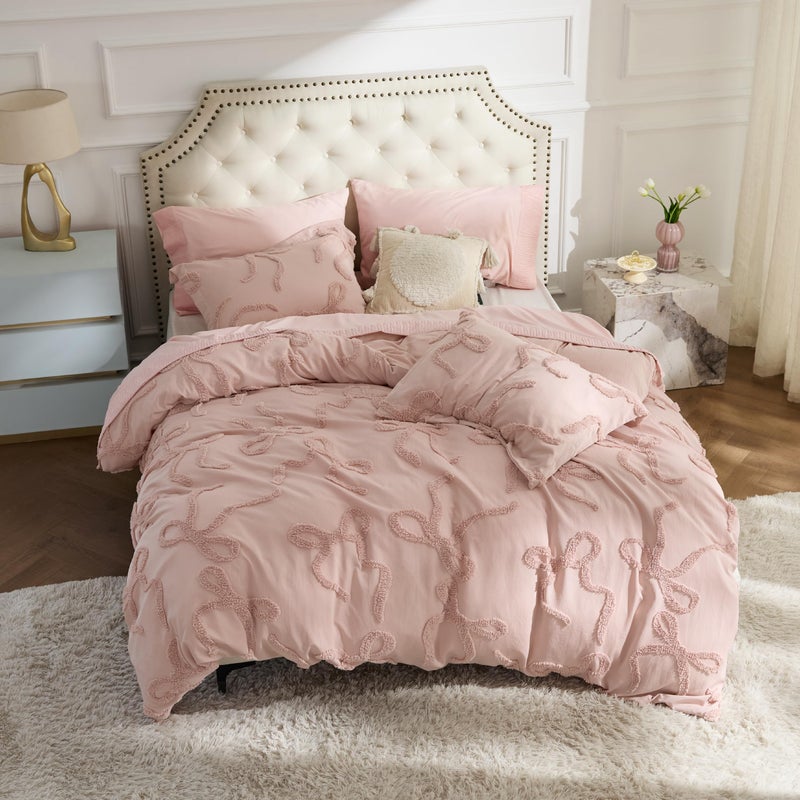 Bedsure Tufted Rose Pink King Comforter Set, GentleSoftâ„¢ 3 Pieces Bow Cute Bedding Pink Room Decor, Gifts for Girls Teens Women, All Seasons, 1 Bed Comforter, 2 Pillow Shams, 104x90 Inches - Image 4