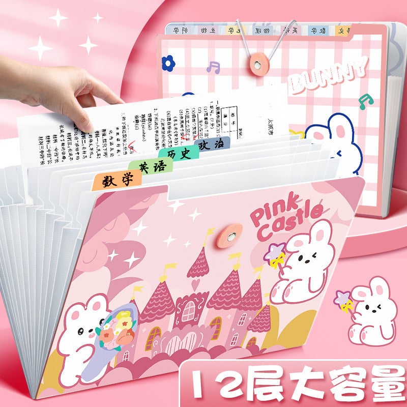 Cute Cartoon Large Capacity Organ Bag Student Stationery 12 Layer A4 Data Paper Storage File Bag - Image 3